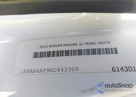 2016 Nissan Maxima 3.5 Sl из США, поврежденный, VIN 1N4AA6AP9GC443309